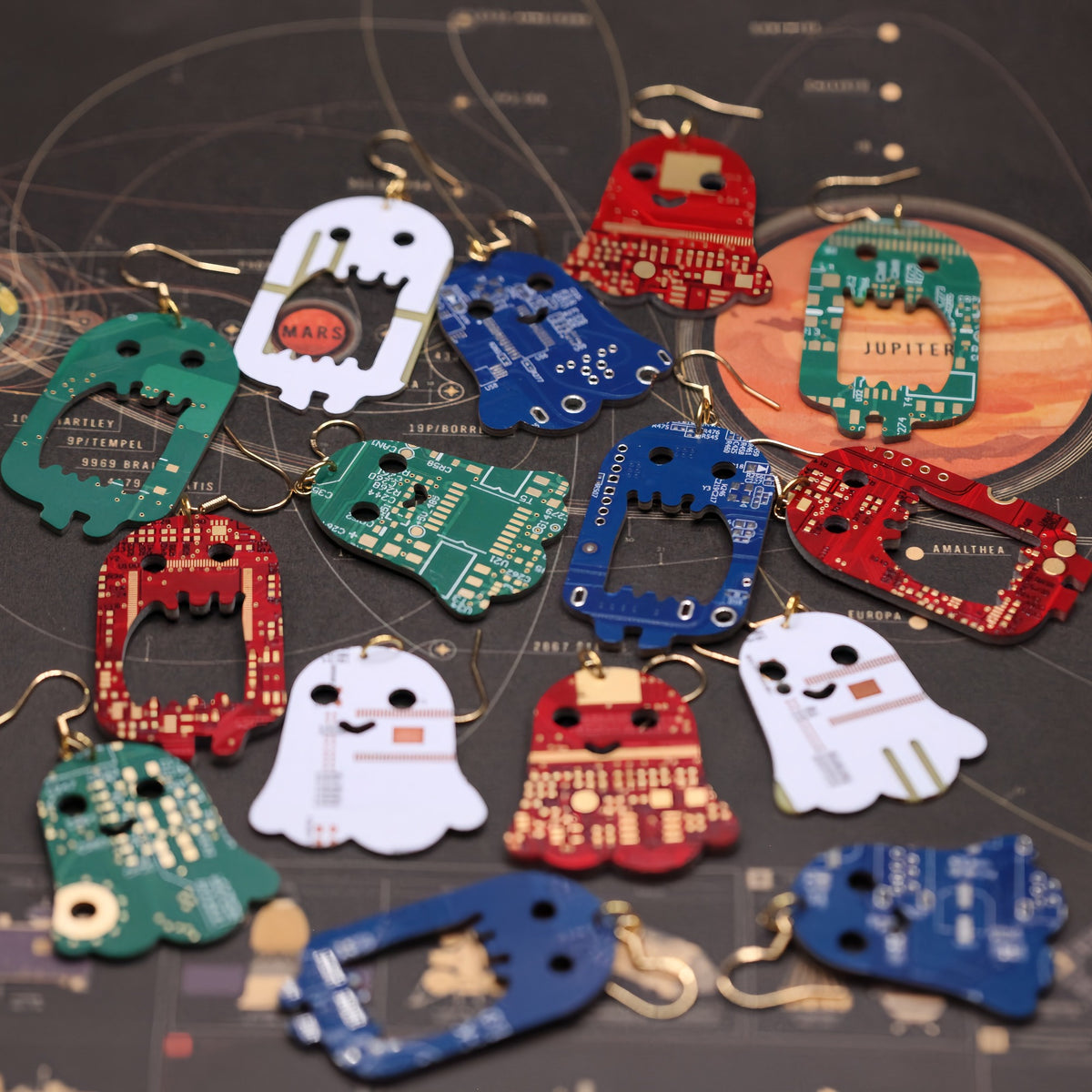 circuit board ghost earrings